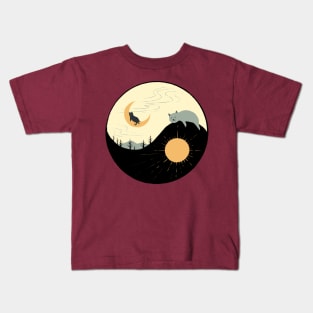 Moon and Sun Day Night YinYang kiity Kids T-Shirt